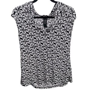 Fylo by Nylon Vintage Y2K Black and White Patterned Cowl Neck Babydoll Tank Top